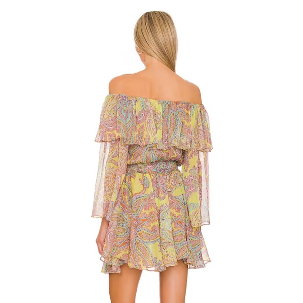 💛MISA Los Angeles💛Pamela Paisley Off Shoulder Long Sleeve Mini Dress - Picture 2 of 16